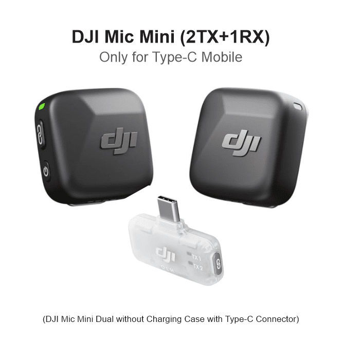 - DJI Mic Mini (2TX+1RX) for Type-C Mobile - DJI Mic Mini Dual without Charging Case with Type-C Connector DJI Mic Mini (2TX+1RX) for Type-C Mobile - DJI Mic Mini Dual without Charging Case with Type-C Connector - Image 1