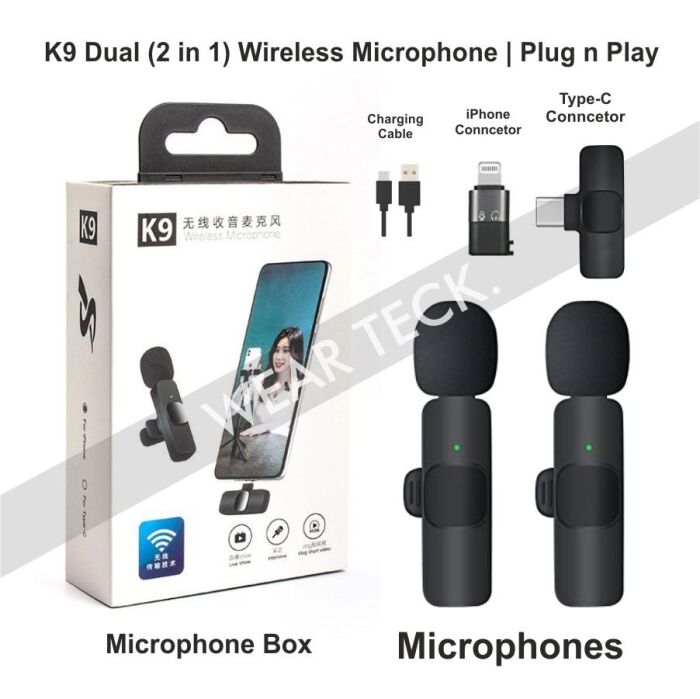 1 - K9 2 in 1 Dual Lavalier Microphone Mic Plug & Play