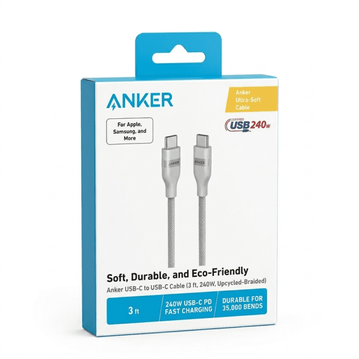 Anker CtC Cable 240W - 3 Ft - Anker ZOLO USB-C to USB-C 240W Braided Cable
