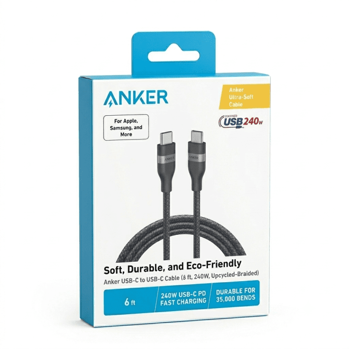 Anker CtC Cable 240W - 6 ft - Anker ZOLO USB-C to USB-C 240W Braided Cable