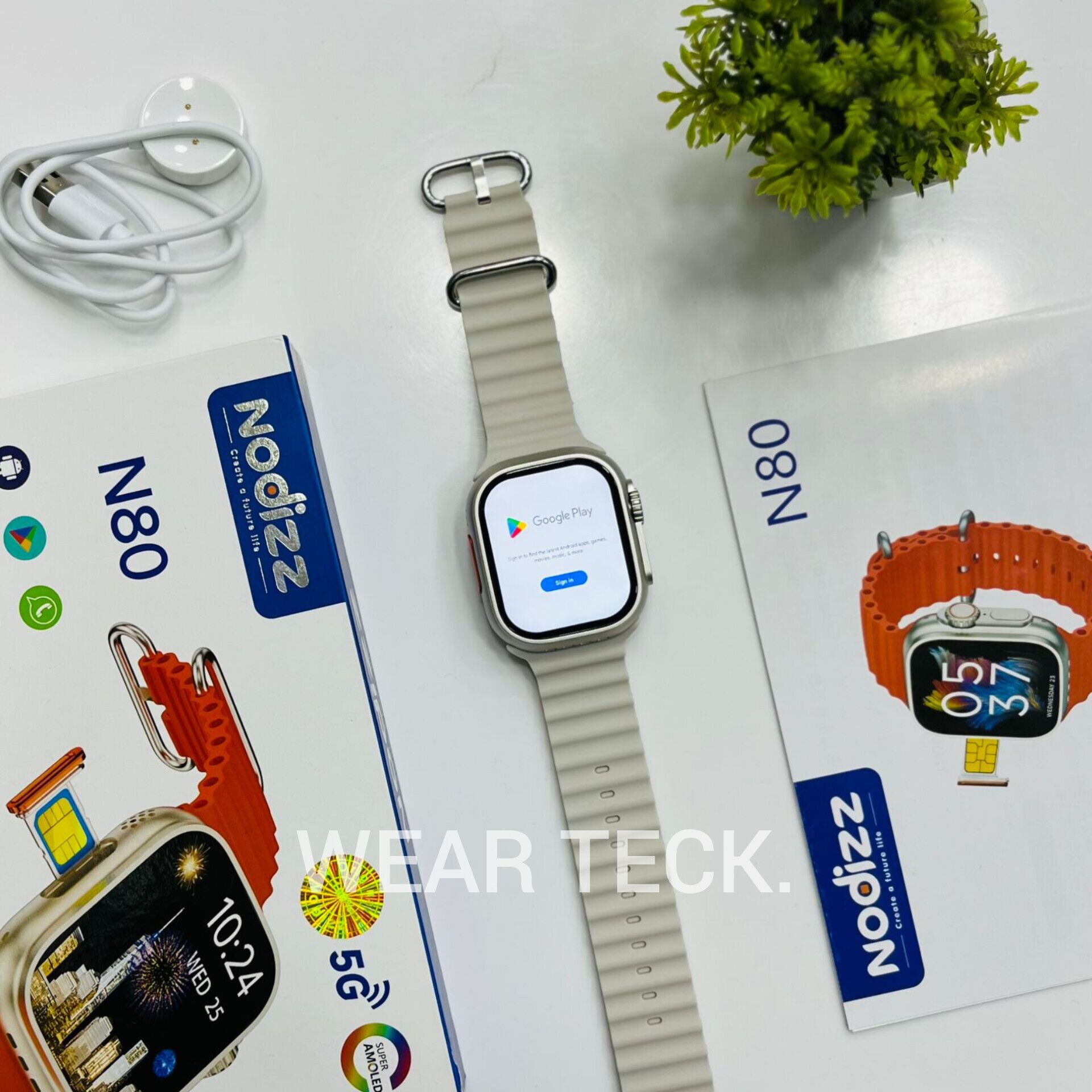N80-Silver - Nodizz N80 5G Android Sim Watch | 4/64 GB | Ultra Shape | No Camera