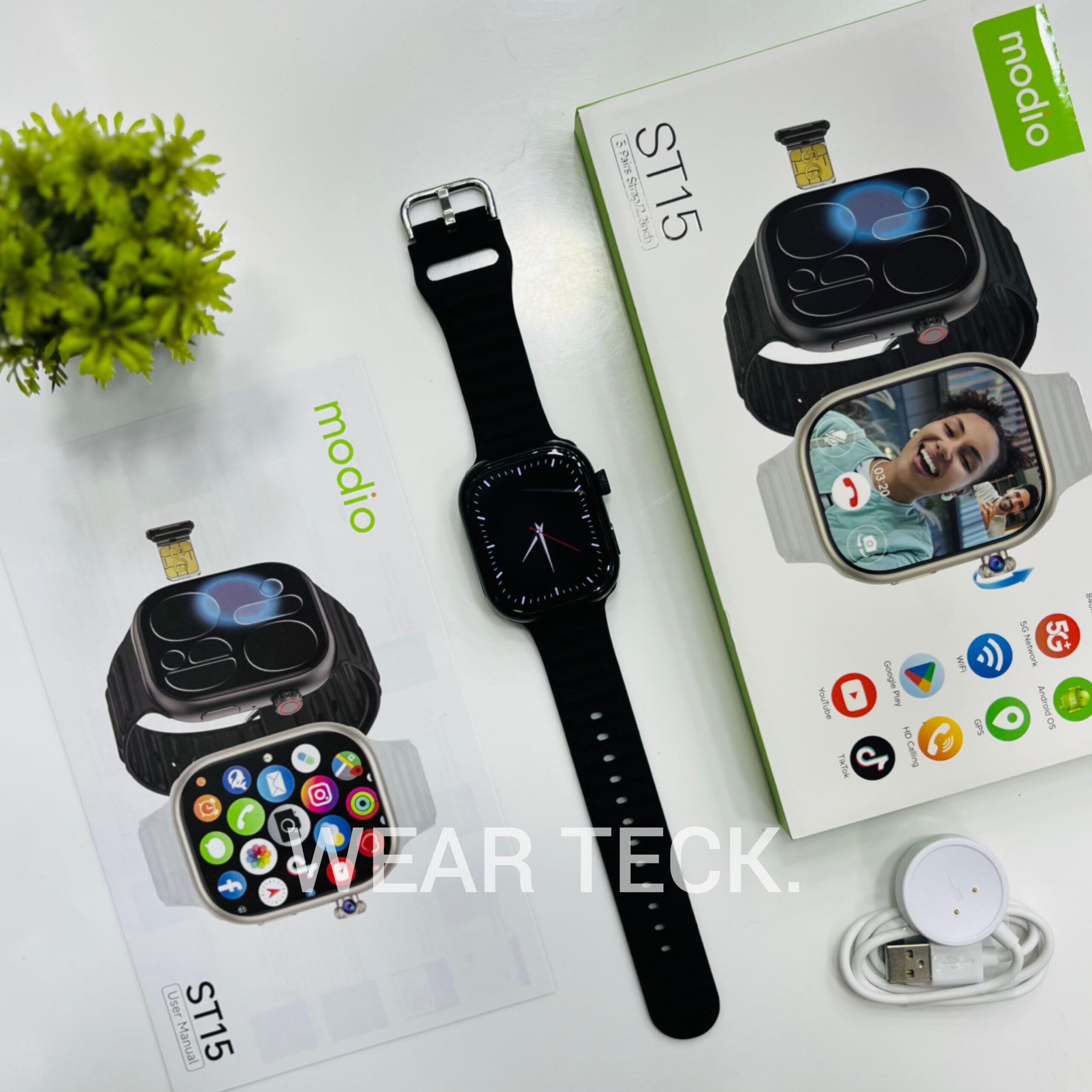 ST15-Black - Modio ST15 5G Android Sim Watch | 4/64 GB | 360 Rotating Camera | Amoled Display