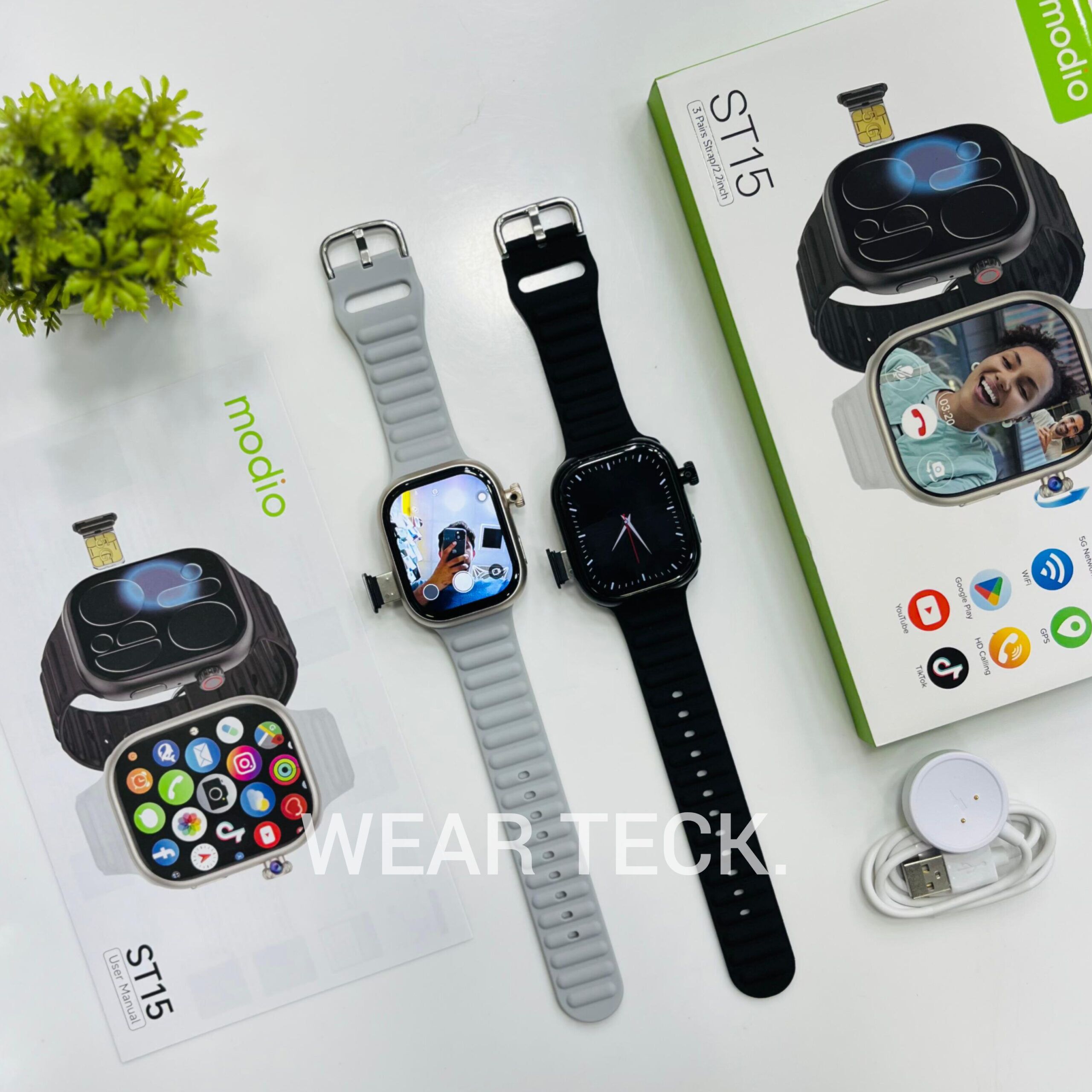 ST15 Main Product Display Image - Modio ST15 5G Android Sim Watch | 4/64 GB | 360 Rotating Camera | Amoled Display
