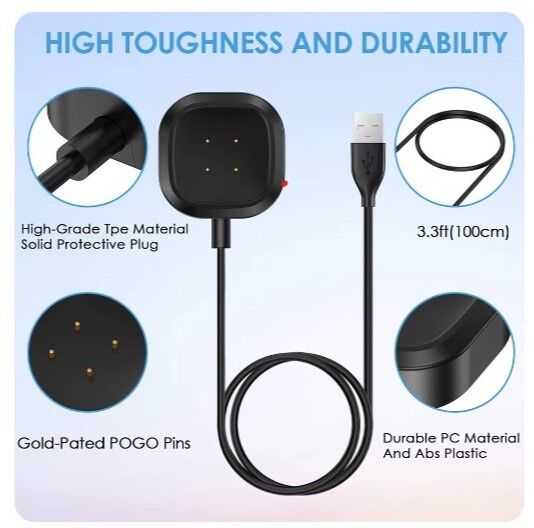 DP2 - Charger for Fitbit Versa 3 4 Replacement Charging Dock Cable for Fitbit Sense 2 Versa 3 Smart Watch Portable Power Cord Official