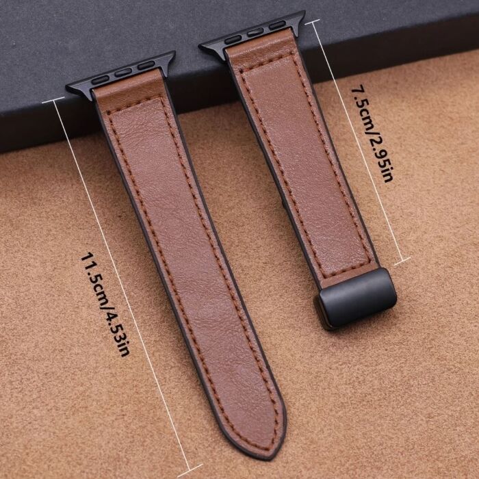 4 - Premium Leather Magnetic D-Buckle Straps for Apple Watch 42/44/45/49 mm Dial