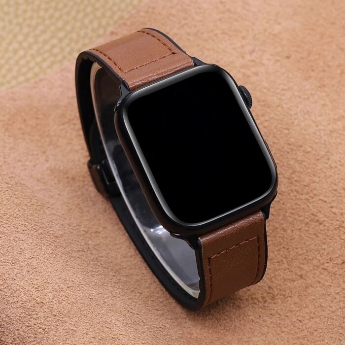5 - Premium Leather Magnetic D-Buckle Straps for Apple Watch 42/44/45/49 mm Dial