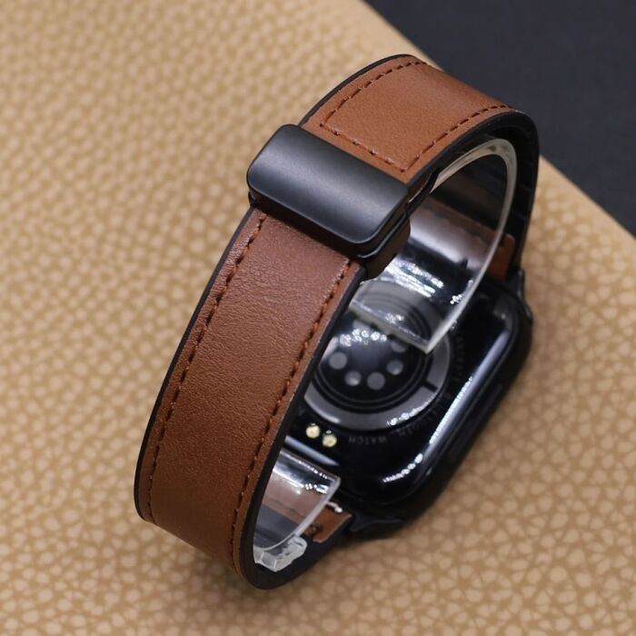 6 - Premium Leather Magnetic D-Buckle Straps for Apple Watch 42/44/45/49 mm Dial