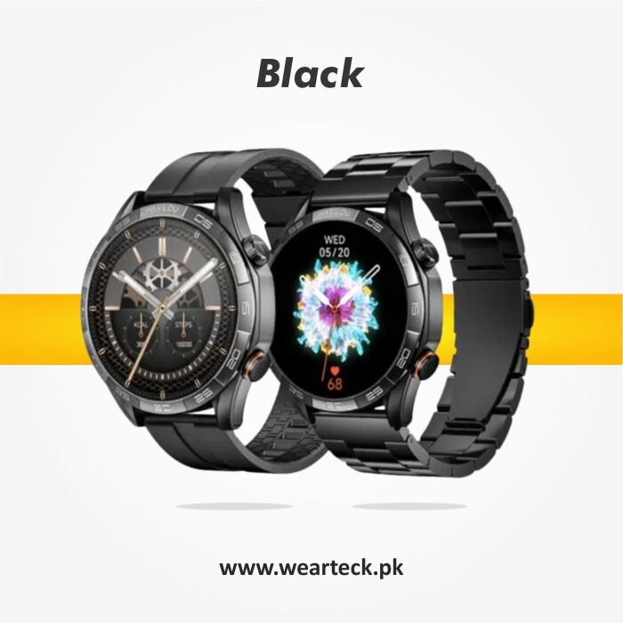 Black Haylou Solar 5 Smart Watch Chain Straps Price in Pakistan - AMOLED Bluetooth Calling Smartwatch