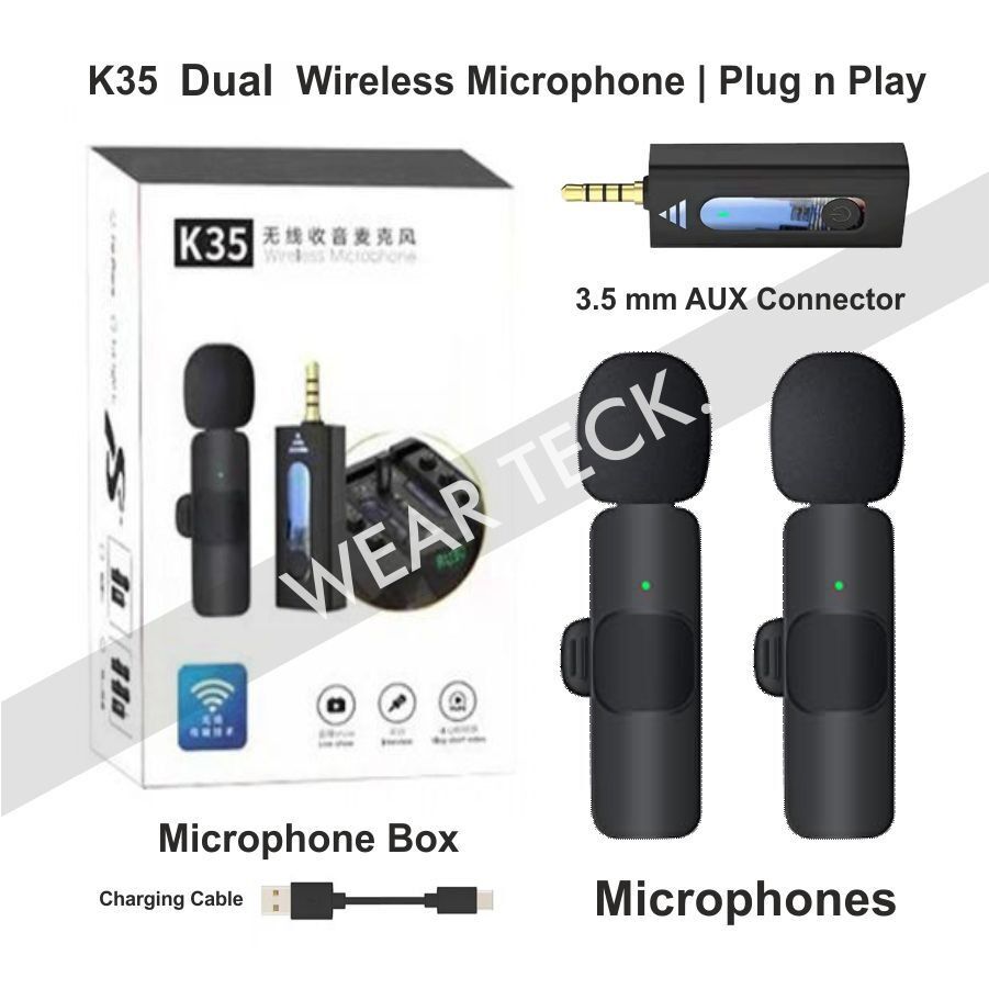 1 - 2023 K35 3.5mm Wireless Lavalier Lapel Noise Reduction Microphone