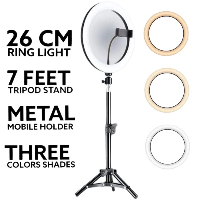 1 - 26cm Ring Light with 7 Feet Adjustable Tripods Stand & Mobile Holder