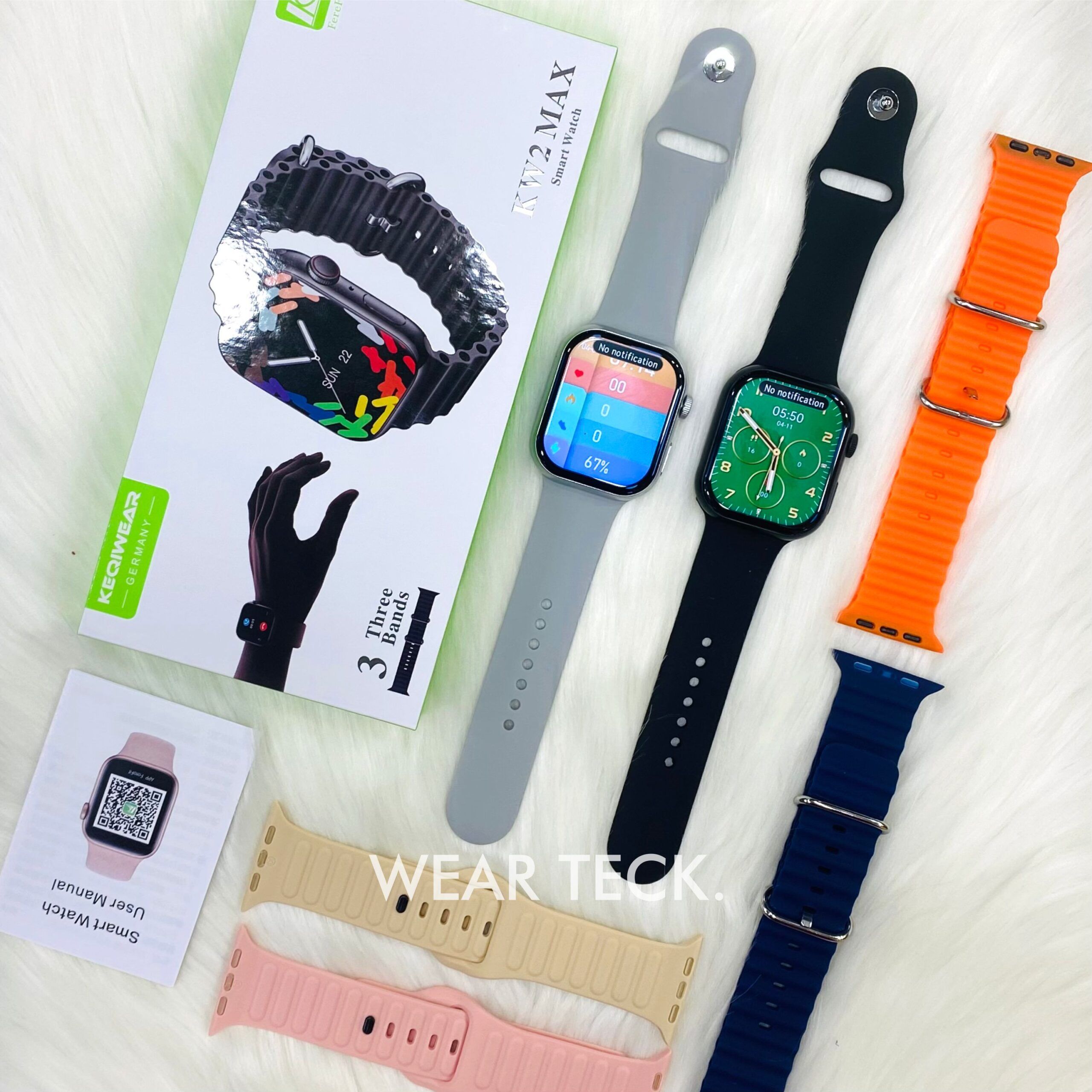 1 - KW2 Max Smart Watch with 3 Pairs of Straps