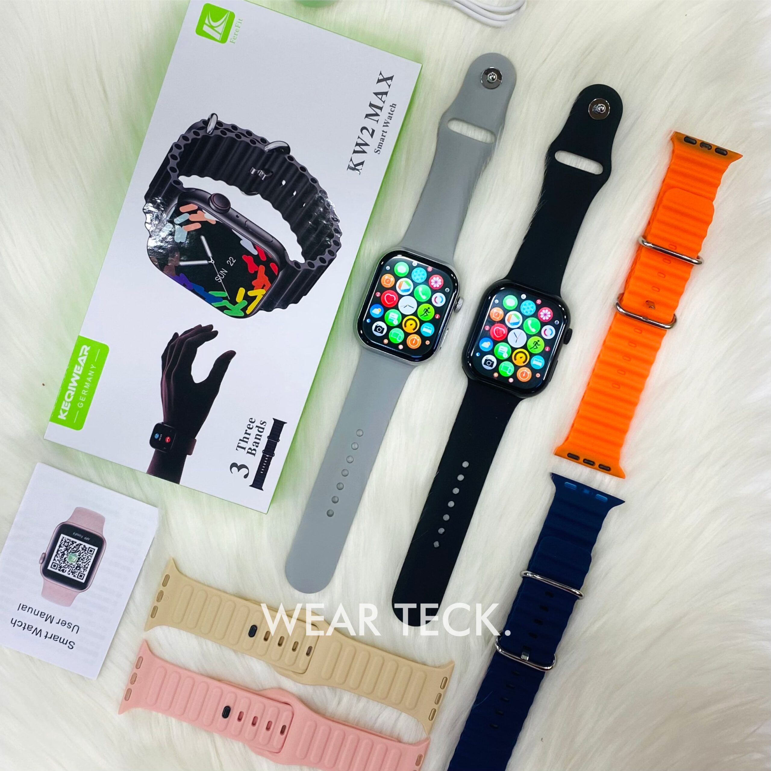 2 - KW2 Max Smart Watch with 3 Pairs of Straps