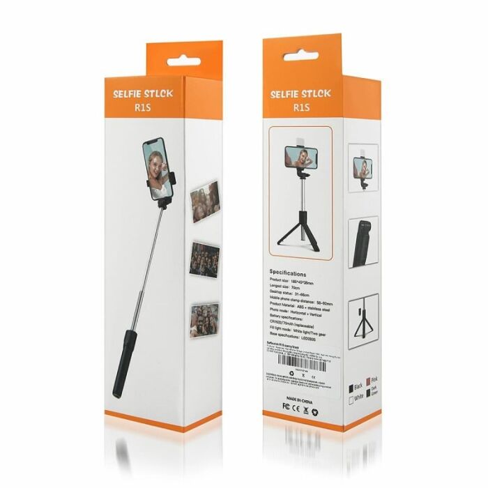 2 - R1S Selfie Stick Tripod with Light | Best Bluetooth Wireless Selfie Stick Built in Tripod Stand | Fixed & Foldable