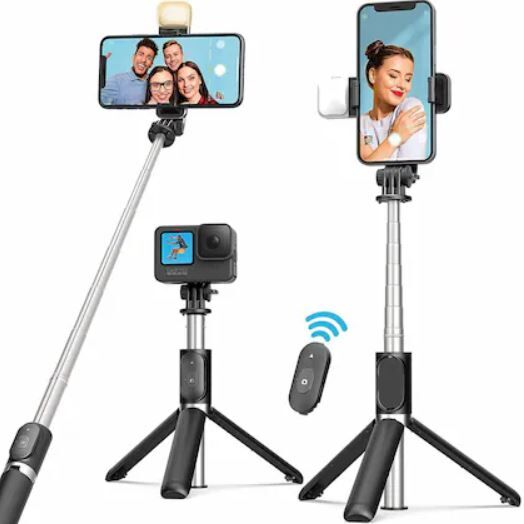 3 - R1S Selfie Stick Tripod with Light | Best Bluetooth Wireless Selfie Stick Built in Tripod Stand | Fixed & Foldable