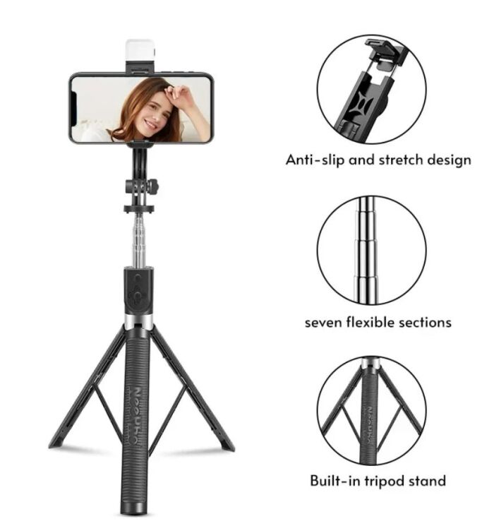 3 - P170S 1.7 Meter Long Selfie Stick Tripod with Flash Light