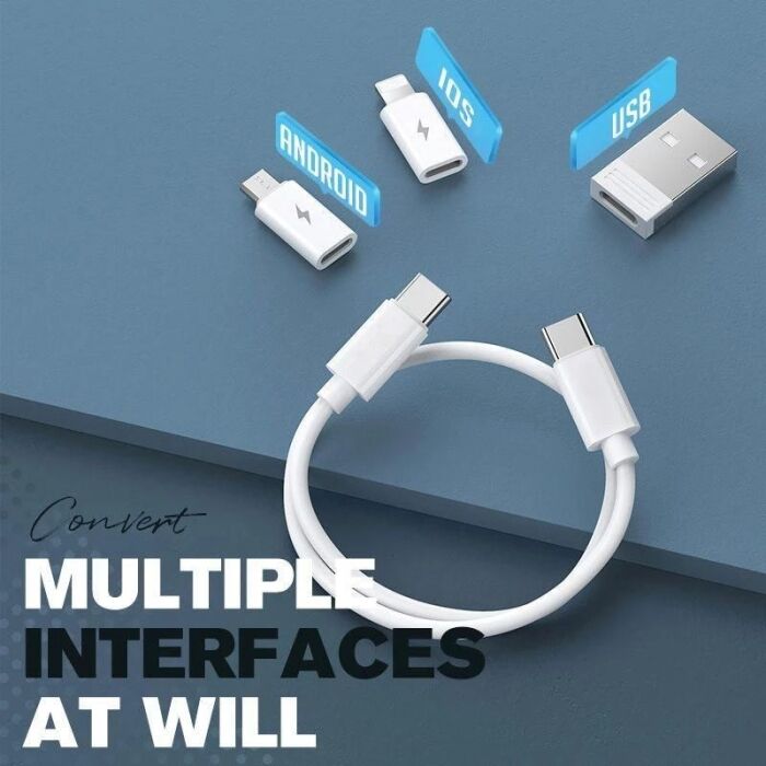 4 - PD 60W 5 in1 USB C Cable To USB Type C for MacBook iPhone Fast Charging Data Wire Micro Lightning Cable Set With Box Holder