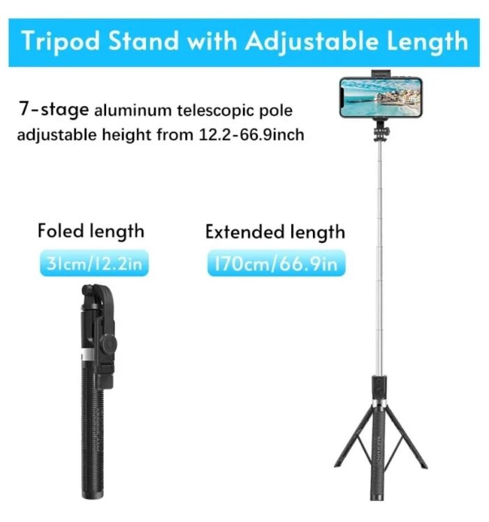 5 - P170S 1.7 Meter Long Selfie Stick Tripod with Flash Light