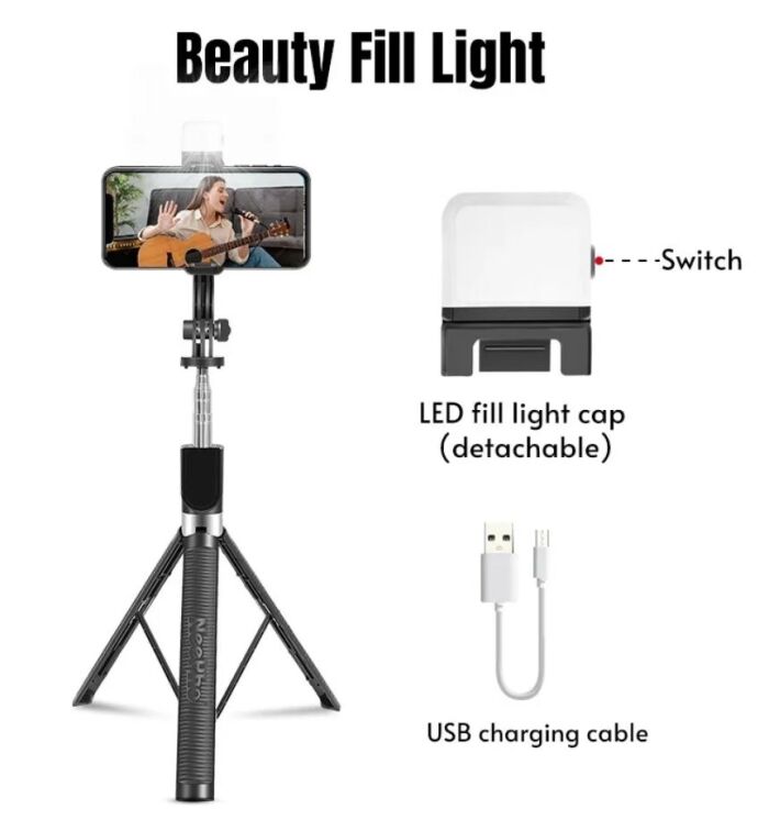 6 - P170S 1.7 Meter Long Selfie Stick Tripod with Flash Light