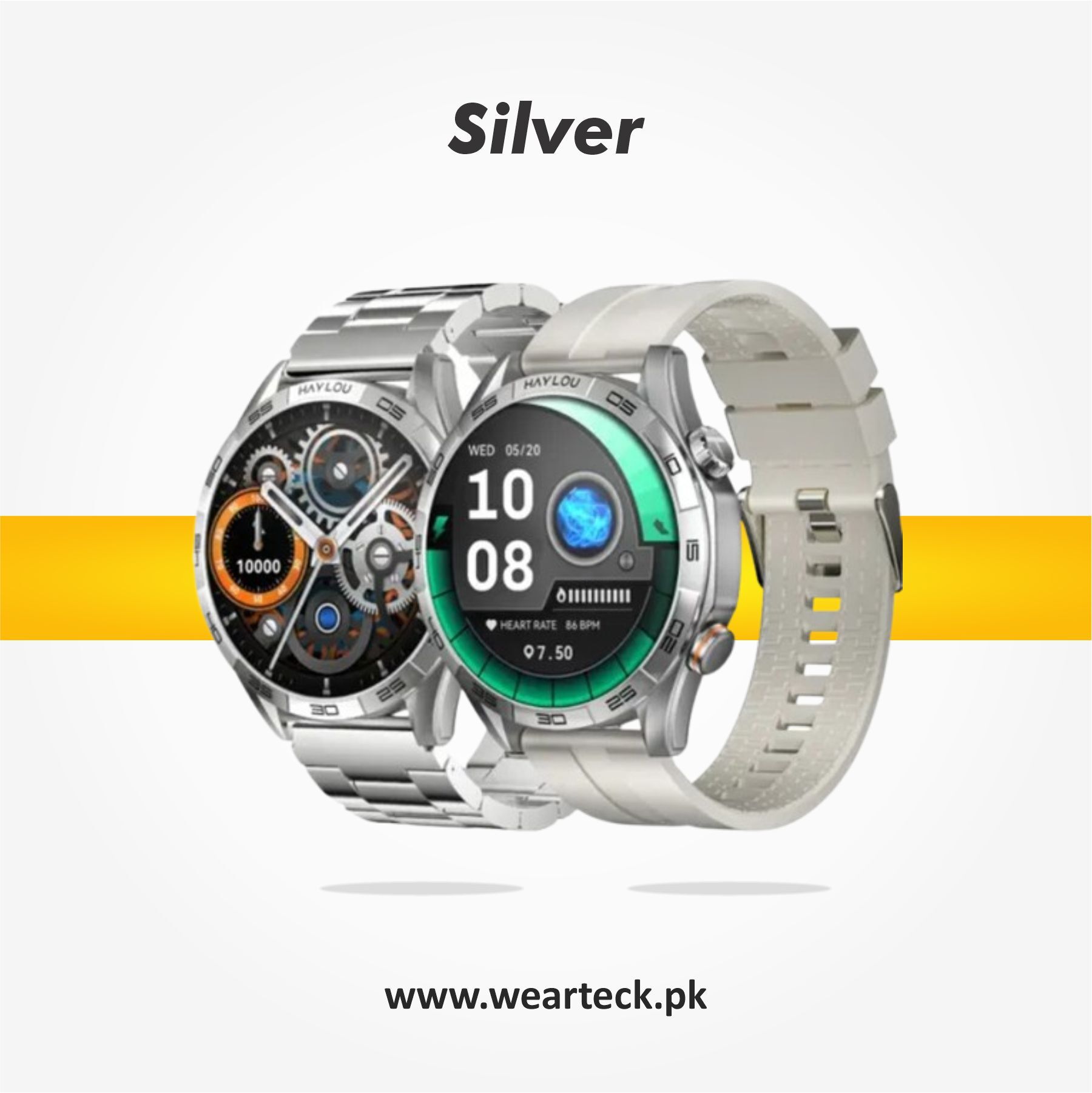 Silver - Haylou Solar 5 Smart Watch | Chain Straps