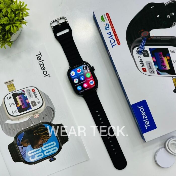 TC44-Black - Telzeal TC44 5G Android Sim Watch | 6/64 GB | 360 Rotating Camera | Amoled Display
