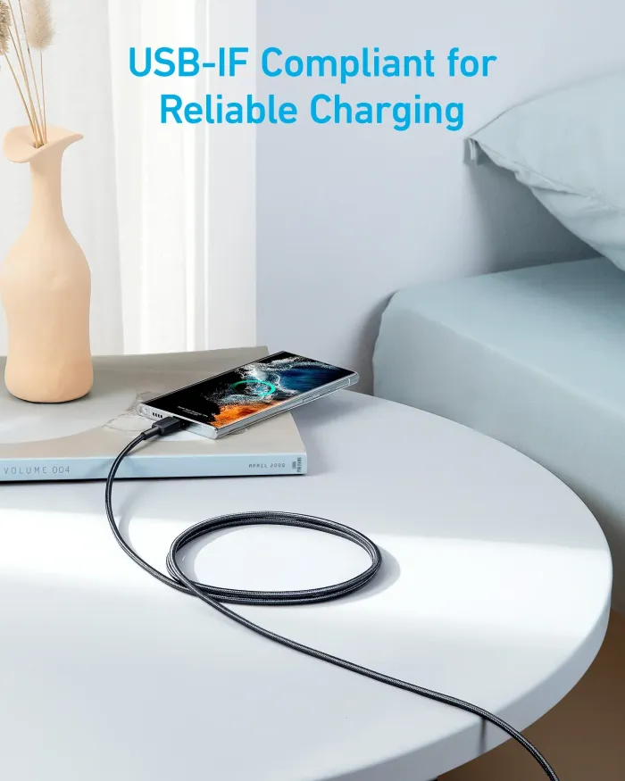 Anker 322 Braided Usb-C to Usb-C Cable 60W 3ft - Black 4 - Anker 322 Braided Usb-C to Usb-C Cable 60W 6ft - Black