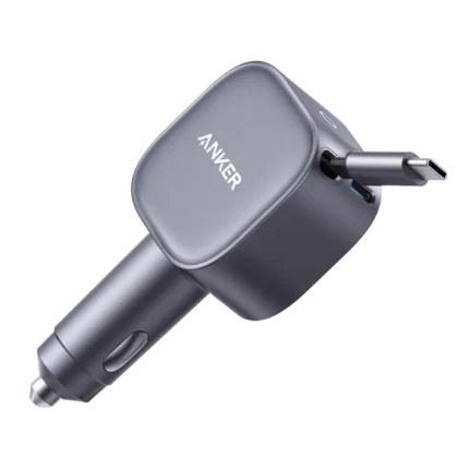 Anker Nano Car Charger 75w, Usb-C Port, Built-In Retractable Usb-C Cable - Grey