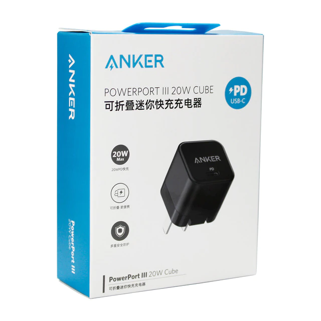 Anker PowerPort III 20W Cube Charger, Usb-C PD Fast Charger, Folable Plug, 2-Pin (US) - 2 - Anker PowerPort III 20W Cube Charger, Usb-C PD Fast Charger, Folable Plug, 2-Pin (US) - White