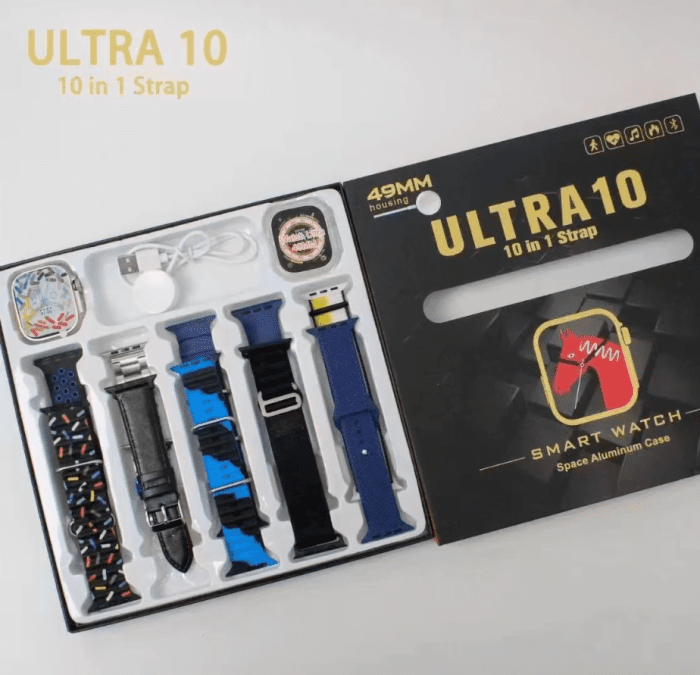 1 - 10 in 1 Ultra Smart Watch | 10 Pairs of Straps | 1 Dial Case